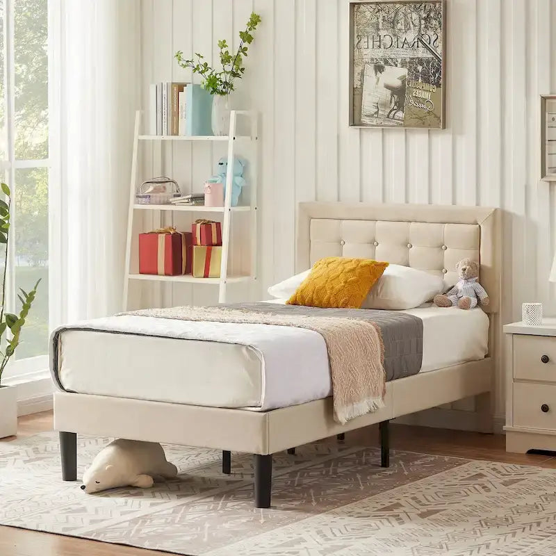 Tufted Upholstered Platform Bed Frame with Adjustable Headboard,Beige-Just have Full Size Bed