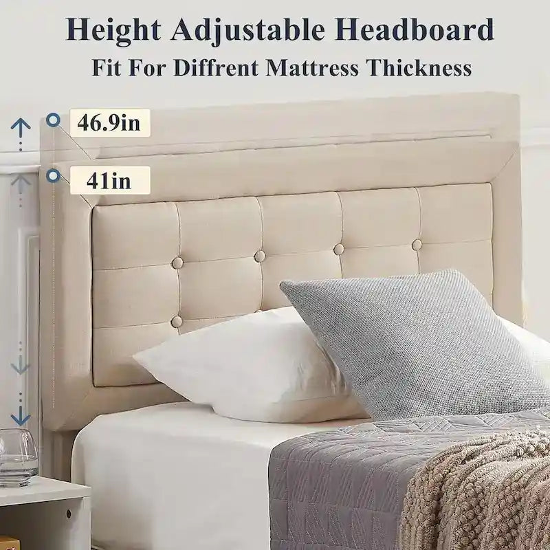 Tufted Upholstered Platform Bed Frame with Adjustable Headboard,Beige-Just have Full Size Bed