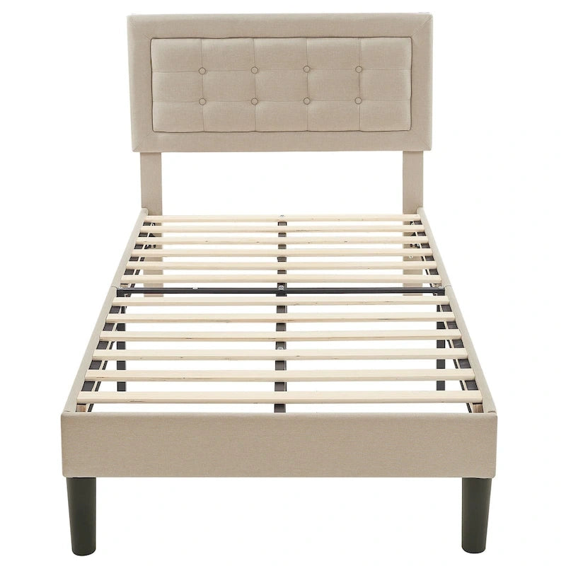 Tufted Upholstered Platform Bed Frame with Adjustable Headboard,Beige-Just have Full Size Bed