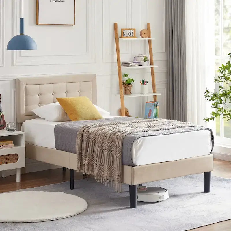 Tufted Upholstered Platform Bed Frame with Adjustable Headboard,Beige-Just have Full Size Bed