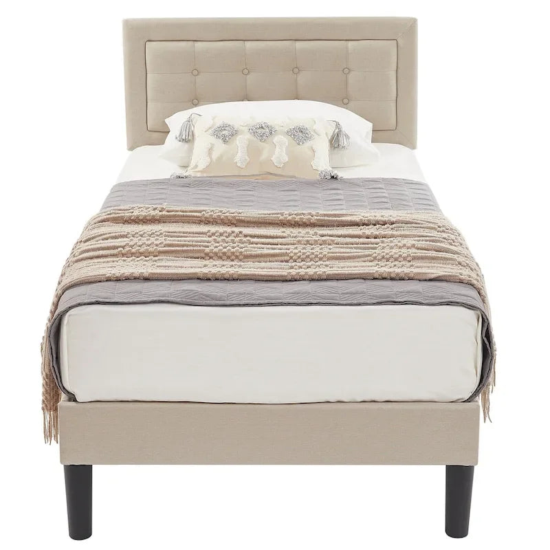 Tufted Upholstered Platform Bed Frame with Adjustable Headboard,Beige-Just have Full Size Bed