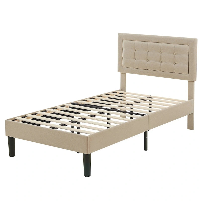 Tufted Upholstered Platform Bed Frame with Adjustable Headboard,Beige-Just have Full Size Bed