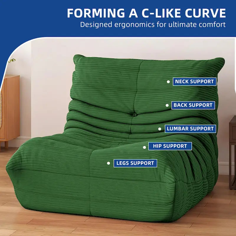 Sitzsack-Sessel als Einzelsofa mit Memory-Schaum, bequemes Bodensofa für Erwachsene und Kinder