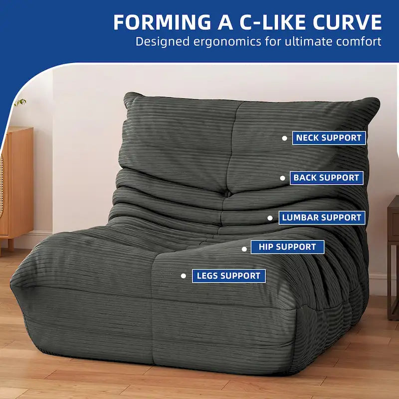 Sitzsack-Sessel als Einzelsofa mit Memory-Schaum, bequemes Bodensofa für Erwachsene und Kinder