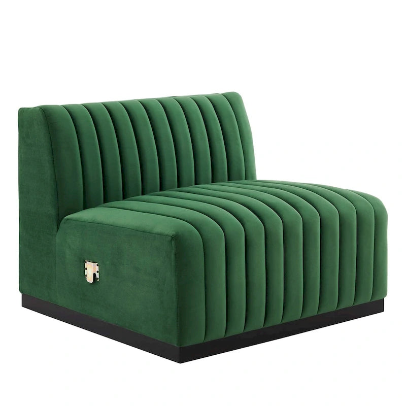 Fauteuil sans accoudoirs Conjure capitonné à canaux en velours haute performance
