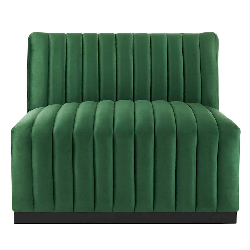 Fauteuil sans accoudoirs Conjure capitonné à canaux en velours haute performance