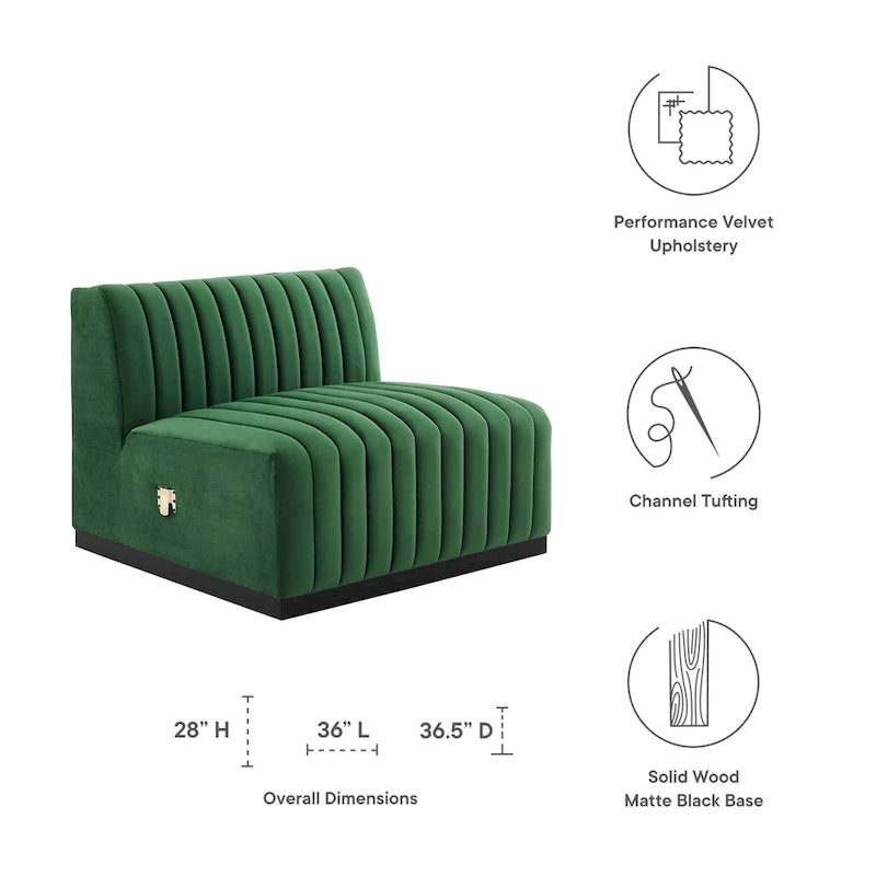 Fauteuil sans accoudoirs Conjure capitonné à canaux en velours haute performance
