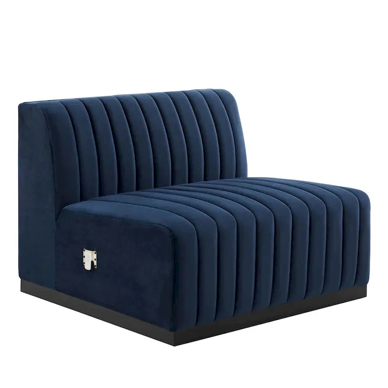 Fauteuil sans accoudoirs Conjure capitonné à canaux en velours haute performance