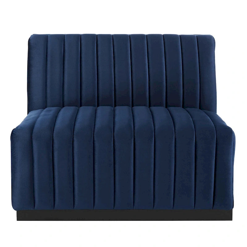 Fauteuil sans accoudoirs Conjure capitonné à canaux en velours haute performance