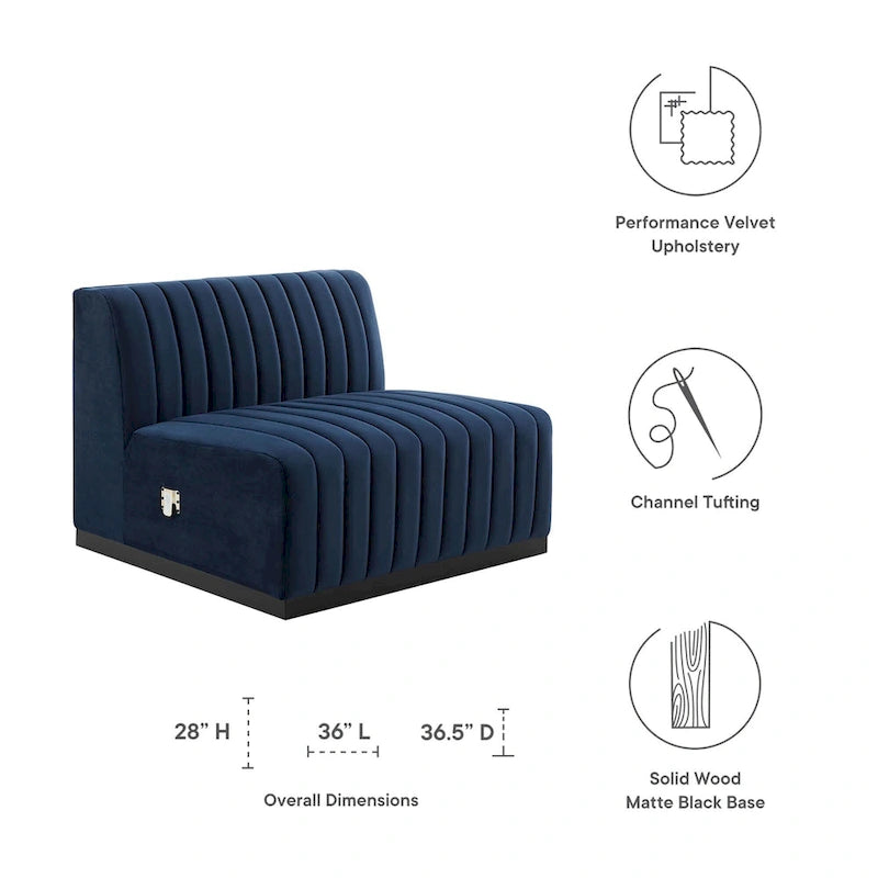 Fauteuil sans accoudoirs Conjure capitonné à canaux en velours haute performance