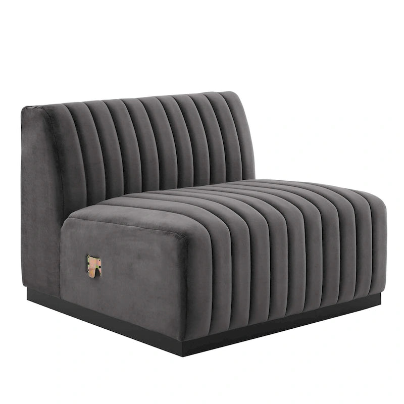 Fauteuil sans accoudoirs Conjure capitonné à canaux en velours haute performance