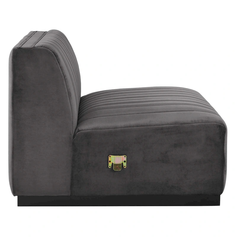 Fauteuil sans accoudoirs Conjure capitonné à canaux en velours haute performance