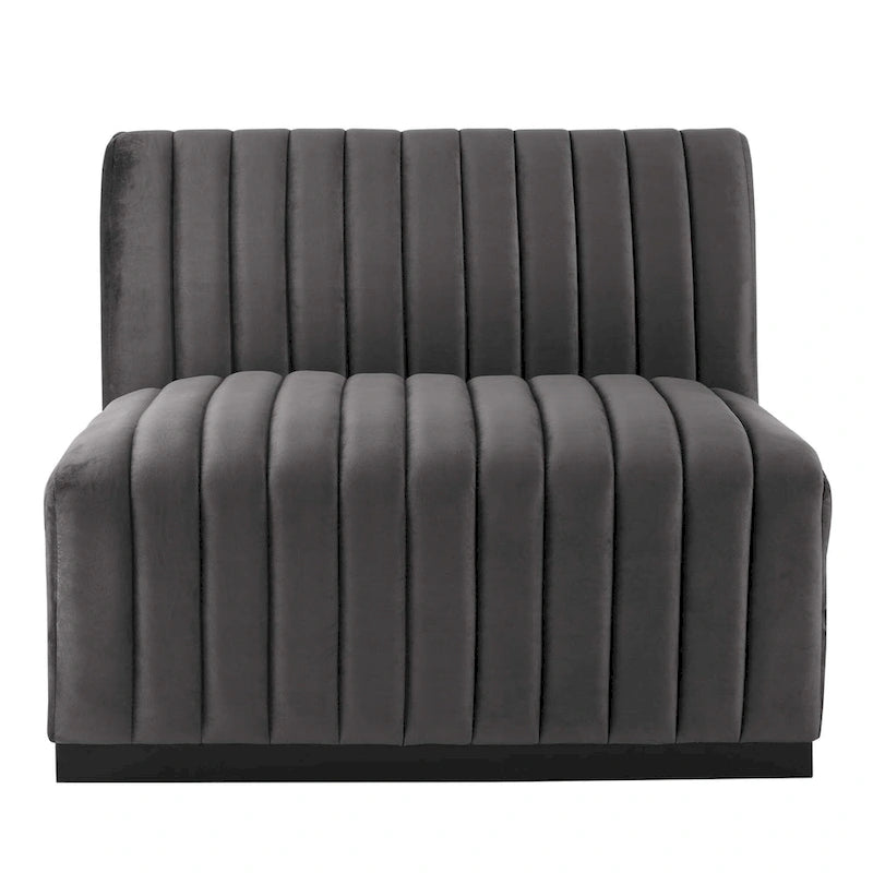 Fauteuil sans accoudoirs Conjure capitonné à canaux en velours haute performance