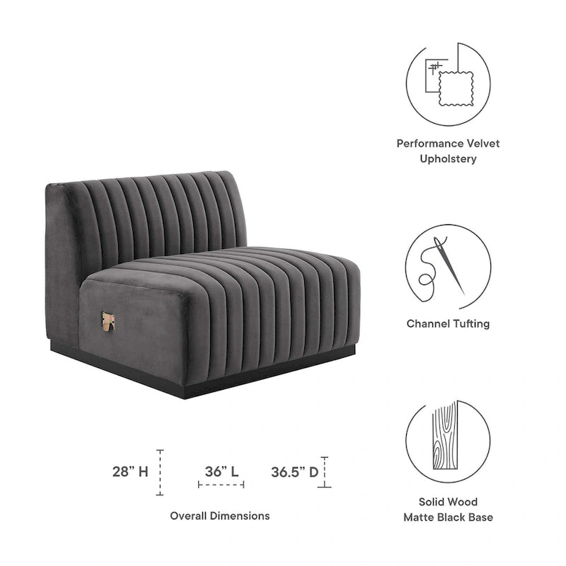 Fauteuil sans accoudoirs Conjure capitonné à canaux en velours haute performance