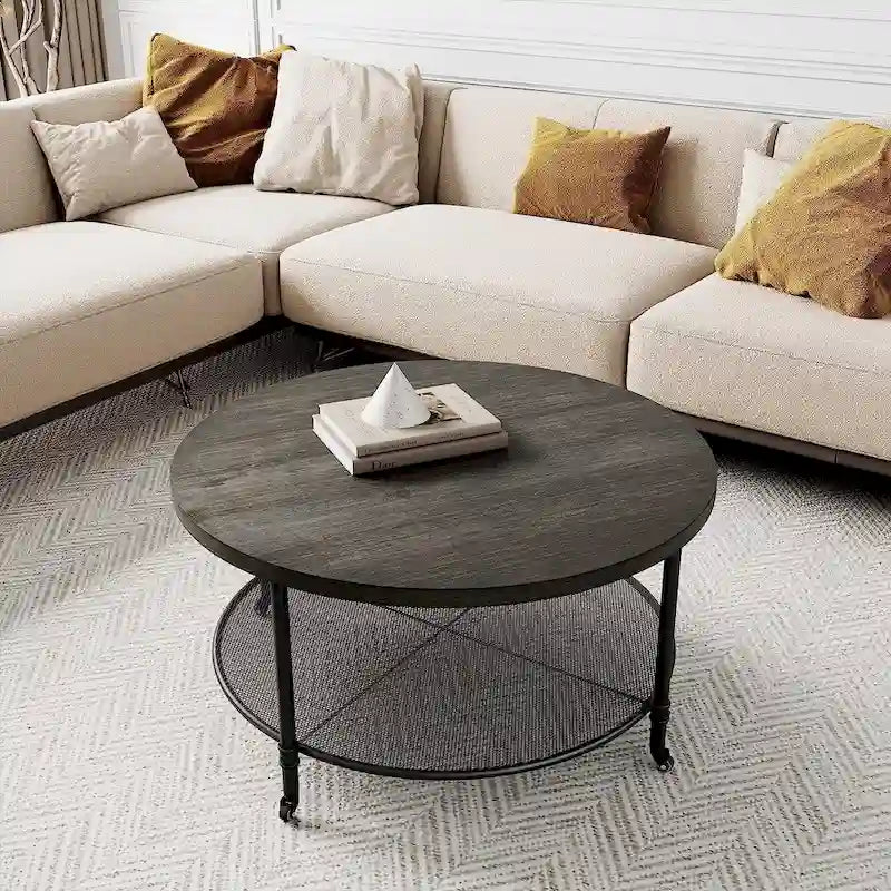 Table console industrielle, table d'appoint à 2 niveaux, table basse
