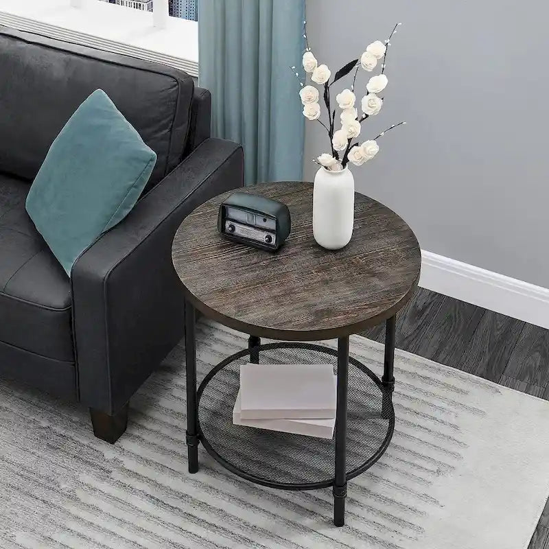 Table console industrielle, table d'appoint à 2 niveaux, table basse