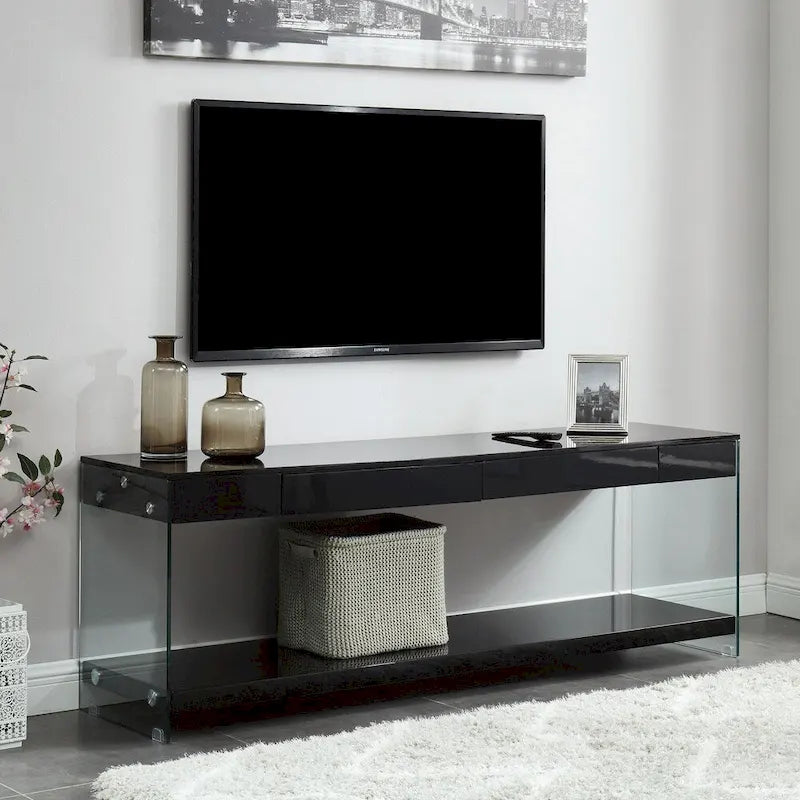 Moderner 60-Zoll-TV-Schrank aus Glas mit 1 Fach und 1 Schublade