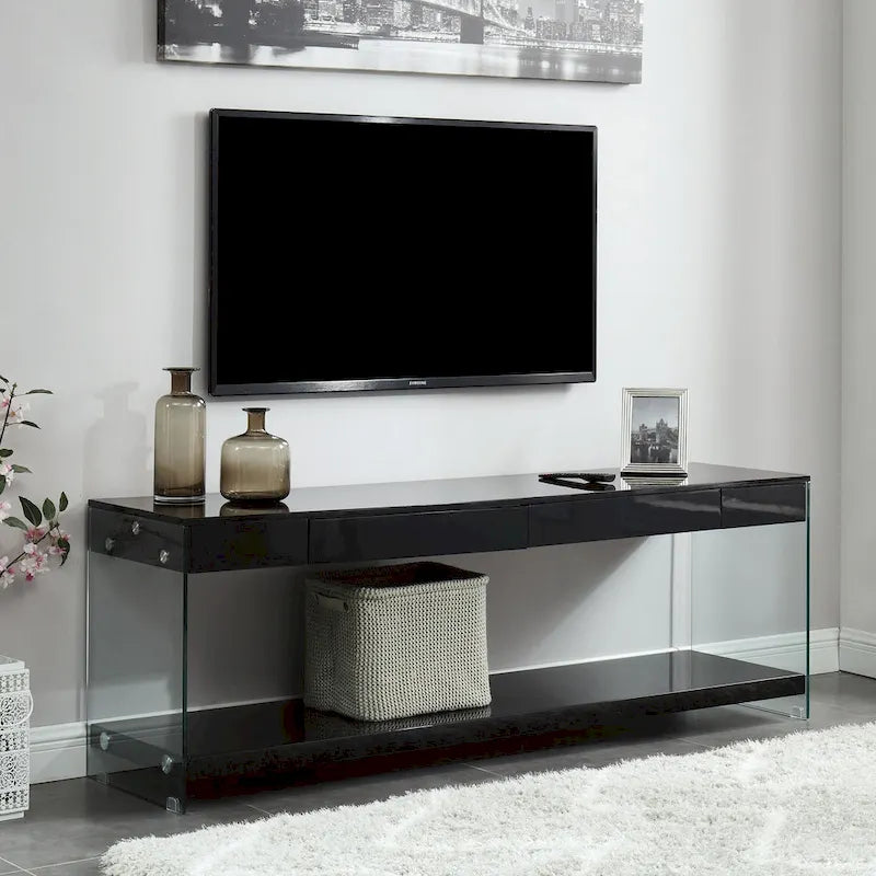 Moderner 60-Zoll-TV-Schrank aus Glas mit 1 Fach und 1 Schublade