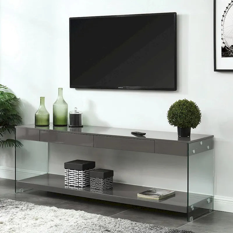 Moderner 60-Zoll-TV-Schrank aus Glas mit 1 Fach und 1 Schublade