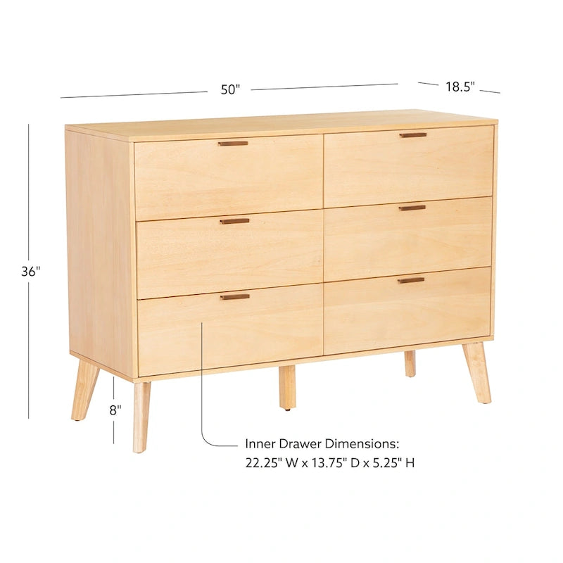 Commode en bois du milieu du siècle à 6 tiroirs