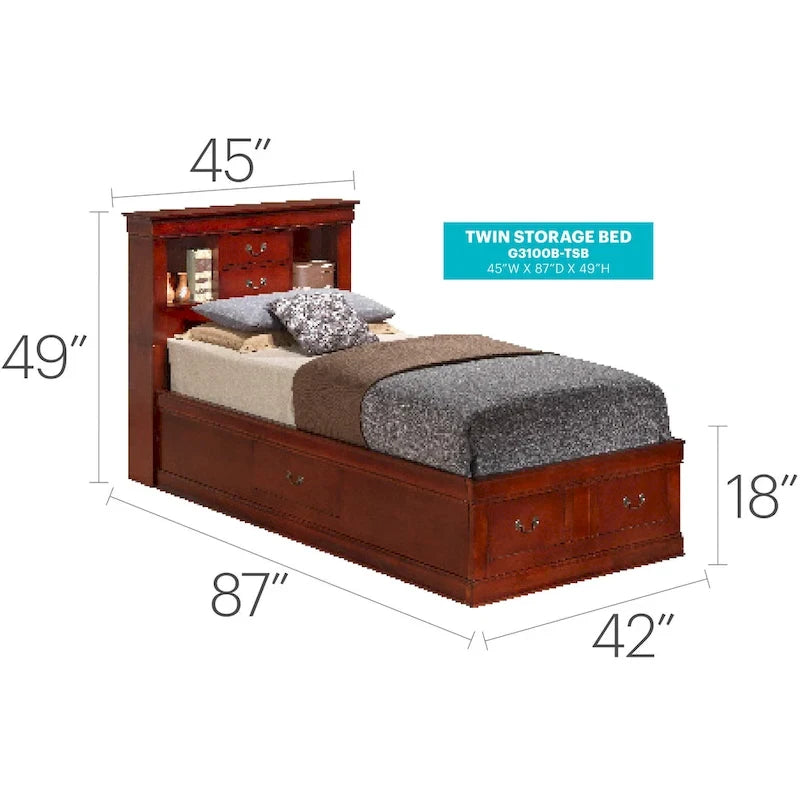 Einzelbett mit Stauraum und Plattformrahmen, 6 Stauraumschubladen