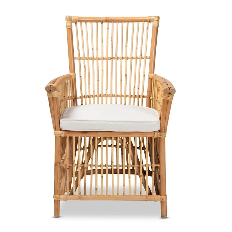 Fauteuil rembourré en rotin de style bohème rose - blanc/brun naturel