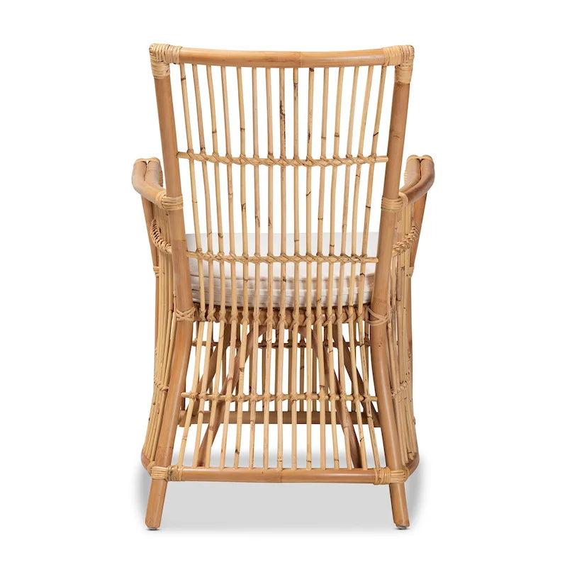 Fauteuil rembourré en rotin de style bohème rose - blanc/brun naturel