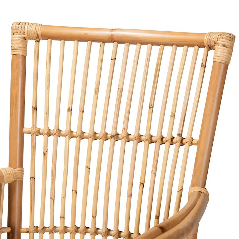 Fauteuil rembourré en rotin de style bohème rose - blanc/brun naturel