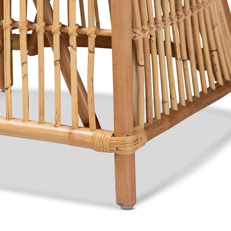 Fauteuil rembourré en rotin de style bohème rose - blanc/brun naturel