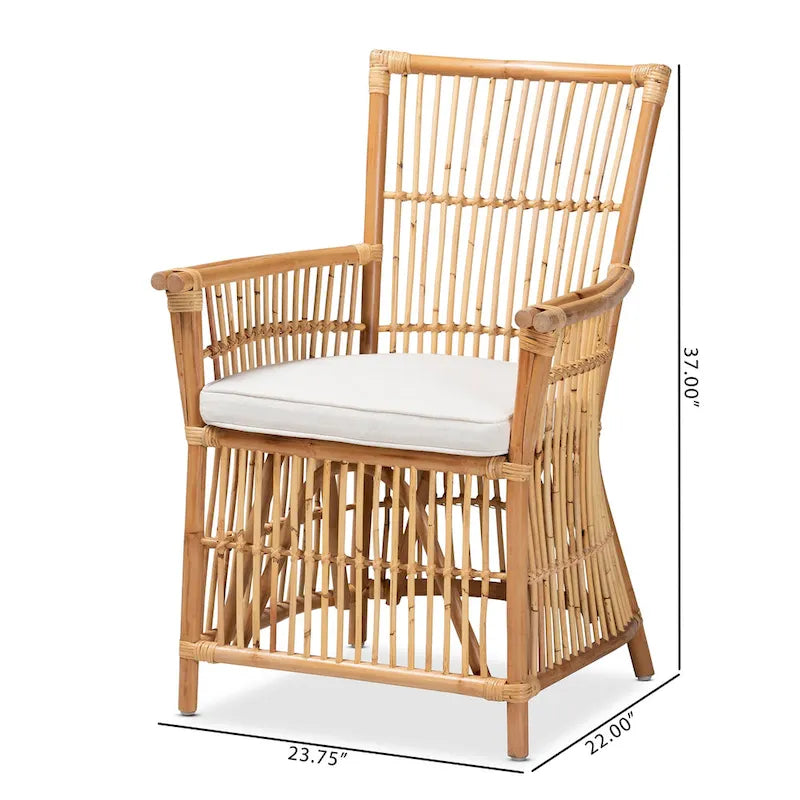 Fauteuil rembourré en rotin de style bohème rose - blanc/brun naturel