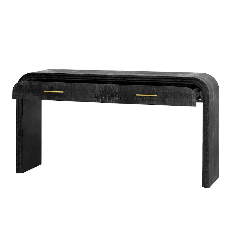 Unwiderstehlicher Konsolentisch mit Retro-Silhouette: offenes Design, zwei obere Schubladen