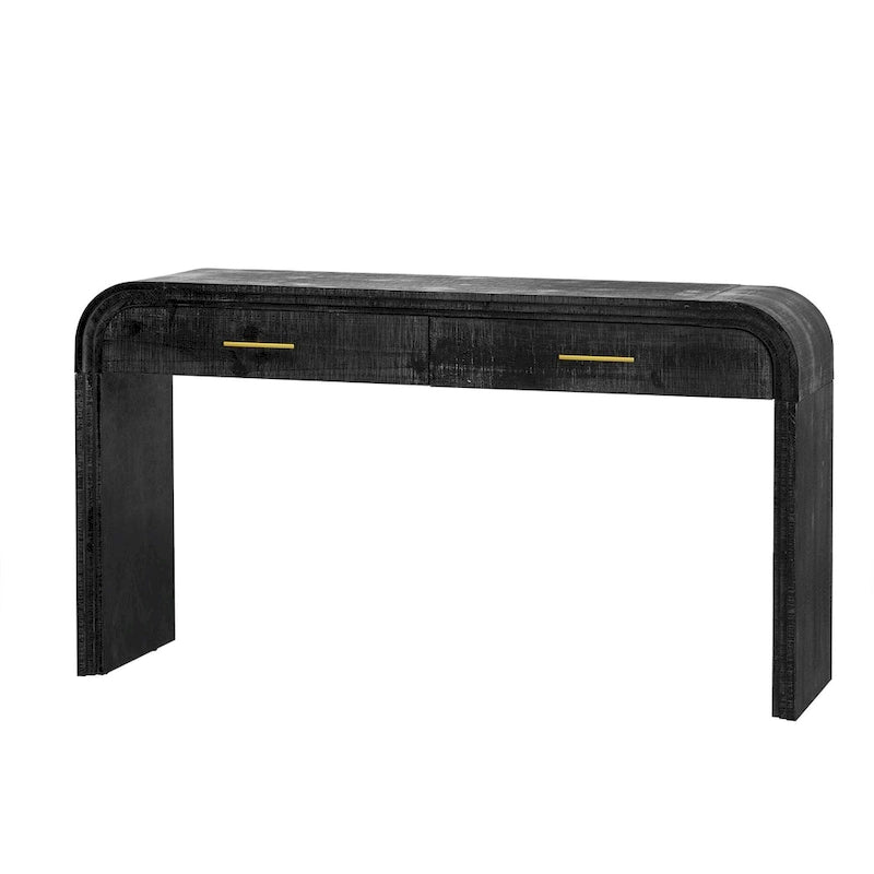 Table console à la silhouette rétro irrésistible : style ouvert, deux tiroirs supérieurs