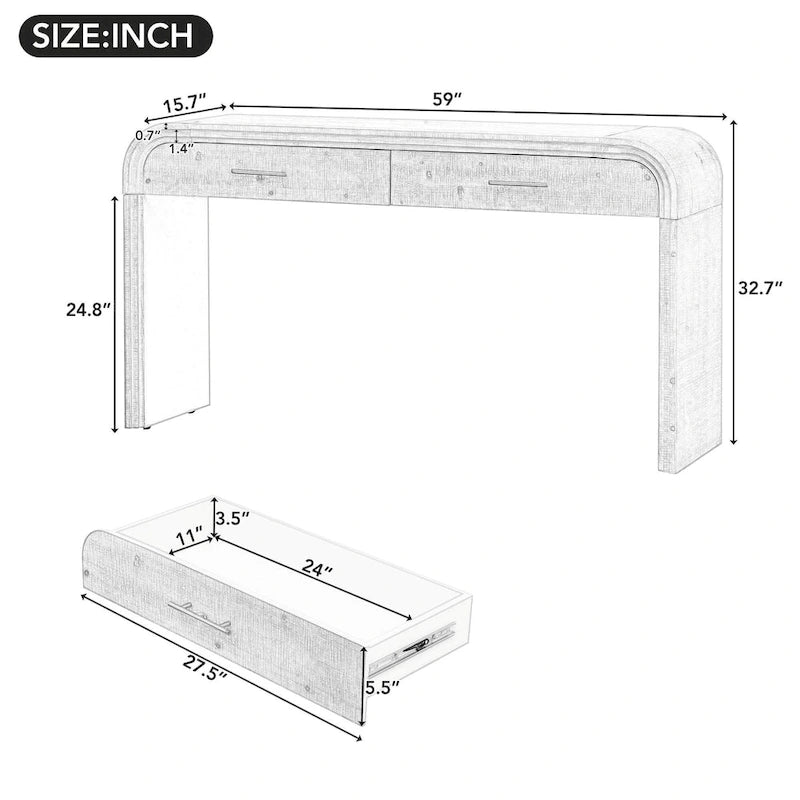 Table console à la silhouette rétro irrésistible : style ouvert, deux tiroirs supérieurs