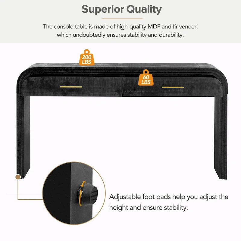 Table console à la silhouette rétro irrésistible : style ouvert, deux tiroirs supérieurs