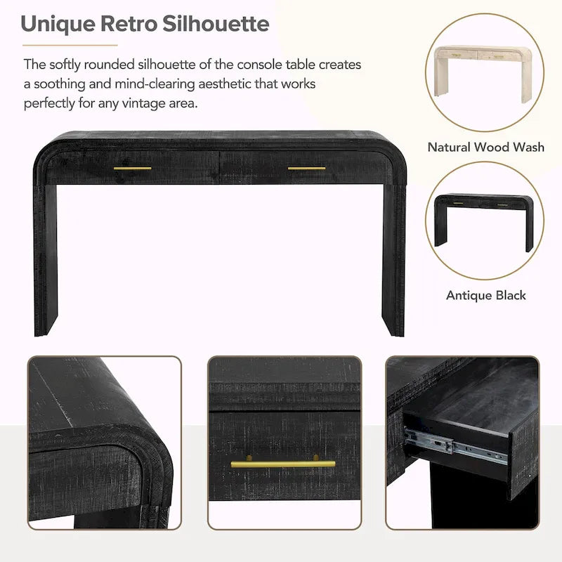 Table console à la silhouette rétro irrésistible : style ouvert, deux tiroirs supérieurs