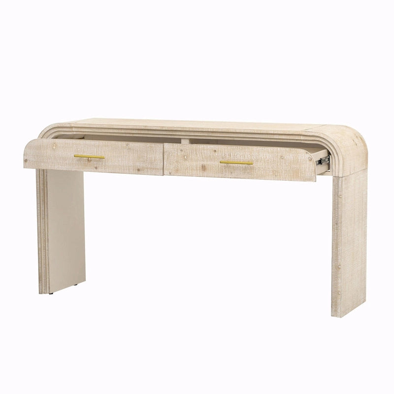 Table console à la silhouette rétro irrésistible : style ouvert, deux tiroirs supérieurs