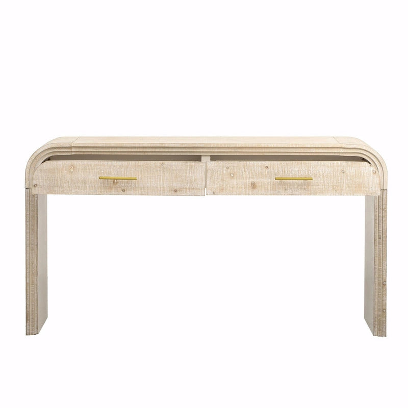 Table console à la silhouette rétro irrésistible : style ouvert, deux tiroirs supérieurs