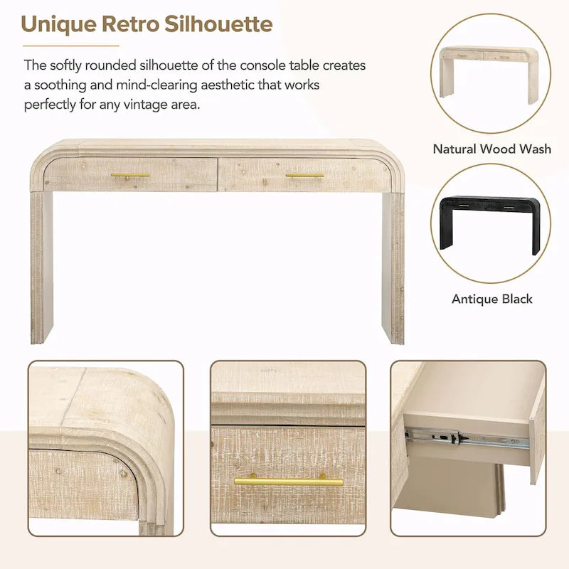 Table console à la silhouette rétro irrésistible : style ouvert, deux tiroirs supérieurs