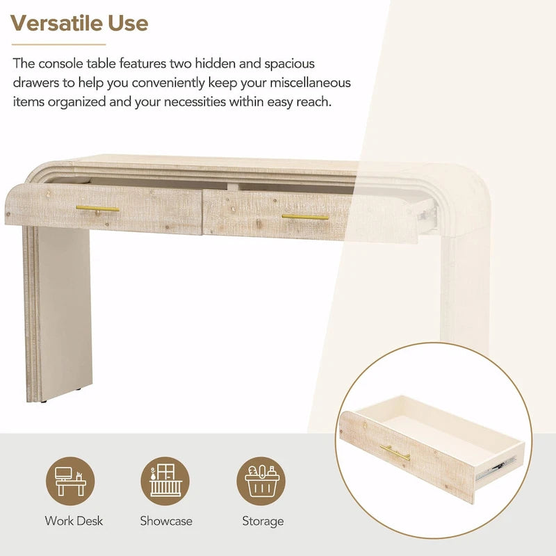 Table console à la silhouette rétro irrésistible : style ouvert, deux tiroirs supérieurs