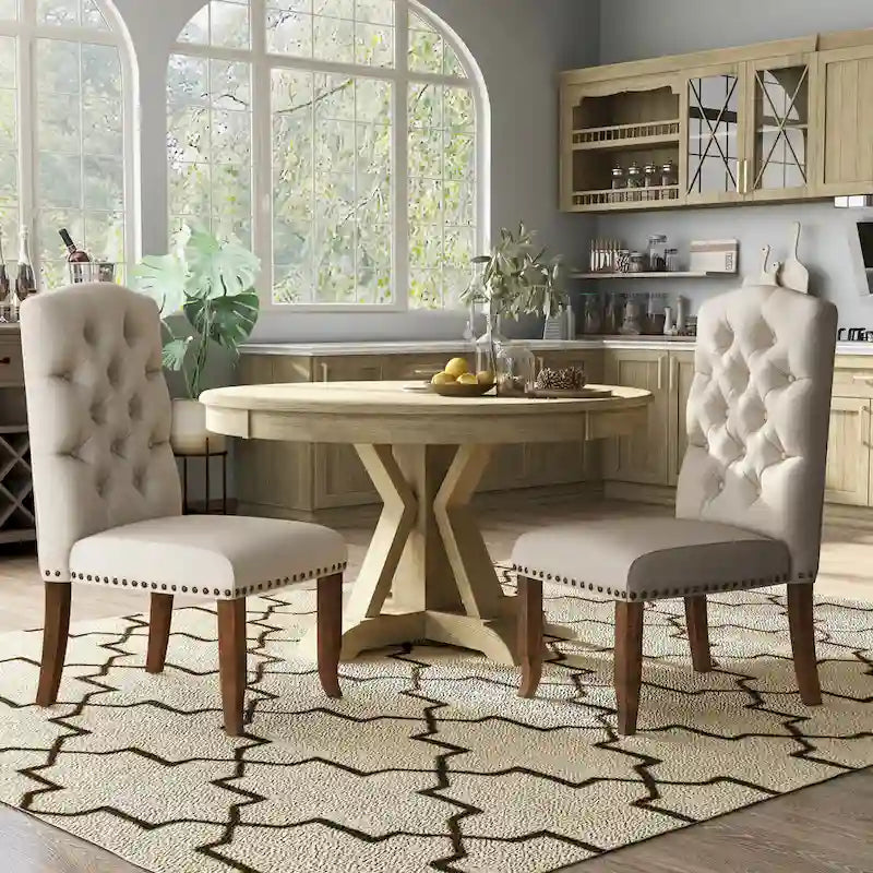 Cordova Farmhouse Tufted Fabric Dining Chairs (Set of 2)