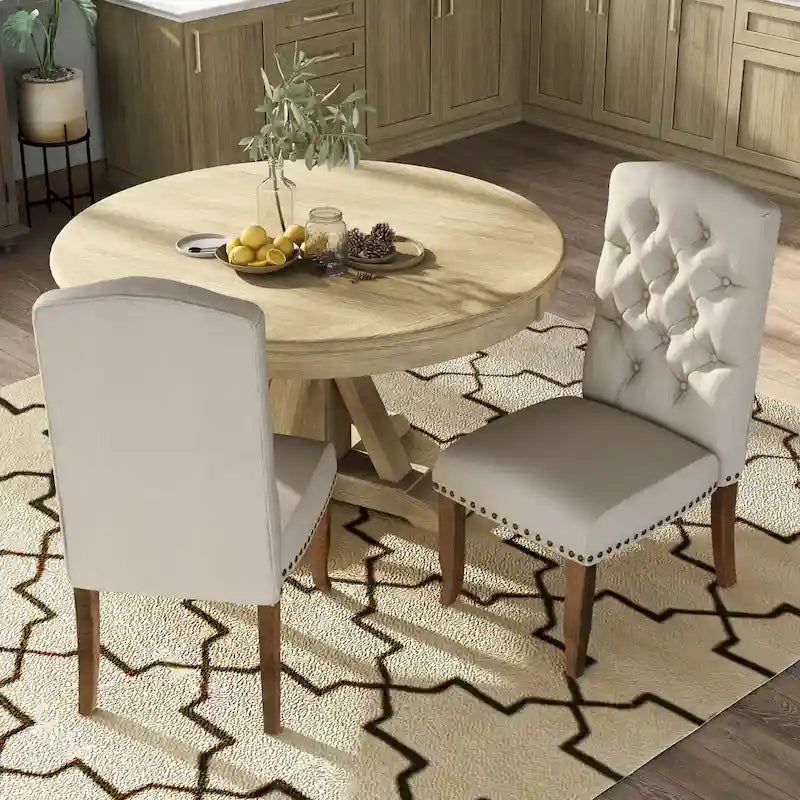 Cordova Farmhouse Tufted Fabric Dining Chairs (Set of 2)