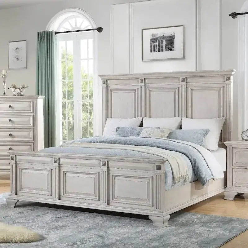 Roundhill Furniture Renova Distressed Parchment Wood Panel Bed