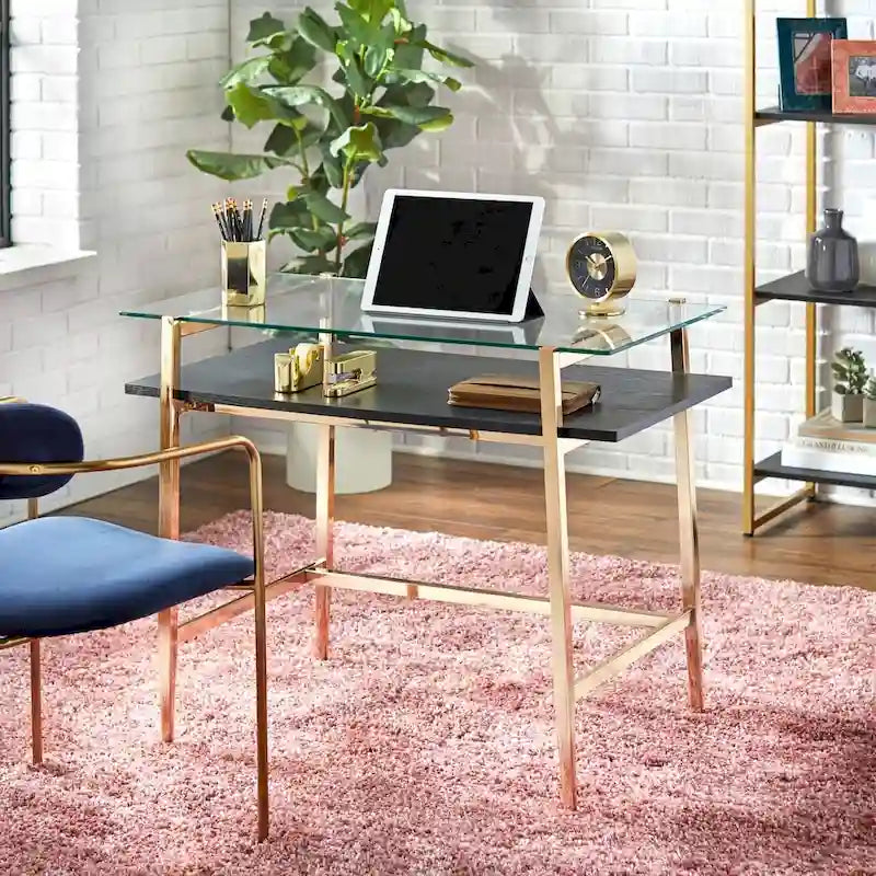 Glasschreibtisch im Mid-Century-Stil