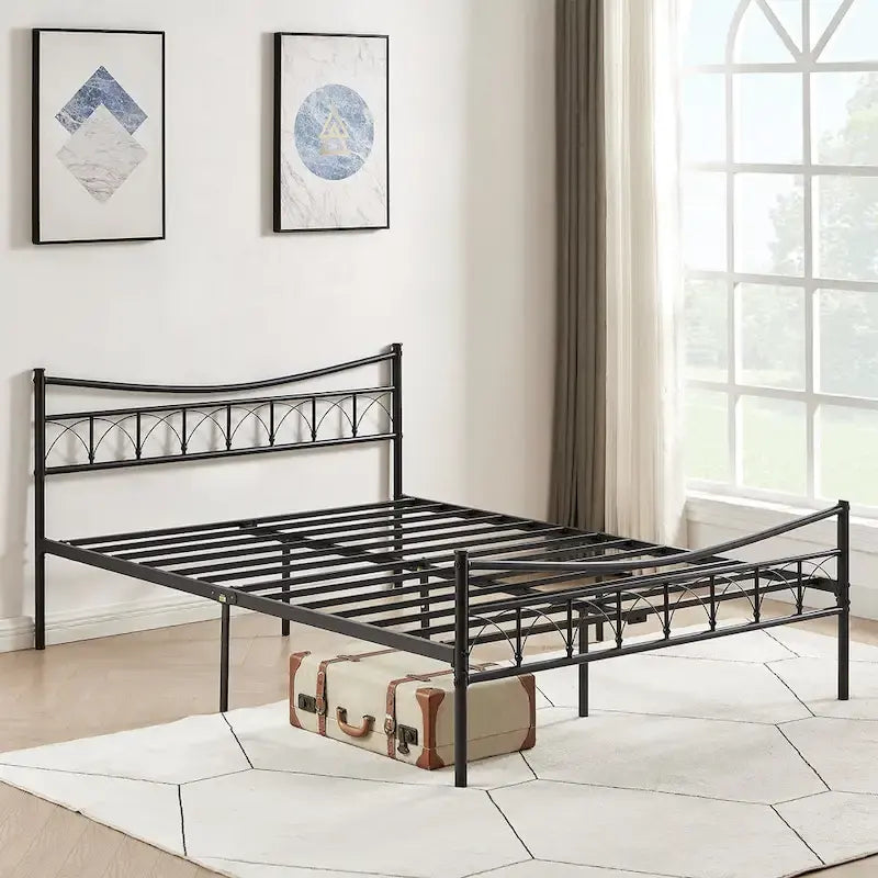 Cadre de lit plateforme en métal avec tête de lit, lits simple, double et queen size