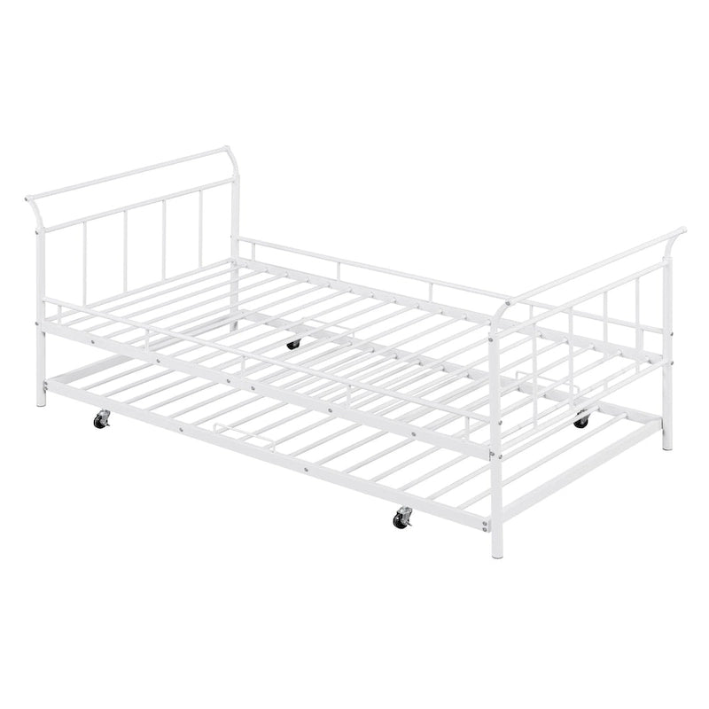Lit banquette métallique taille Twin avec design à poignées incurvées et lit gigogne taille Twin