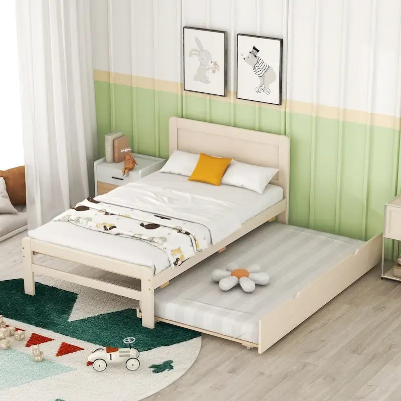 Modernes Plattformbettgestell aus Holz mit Ausziehbett