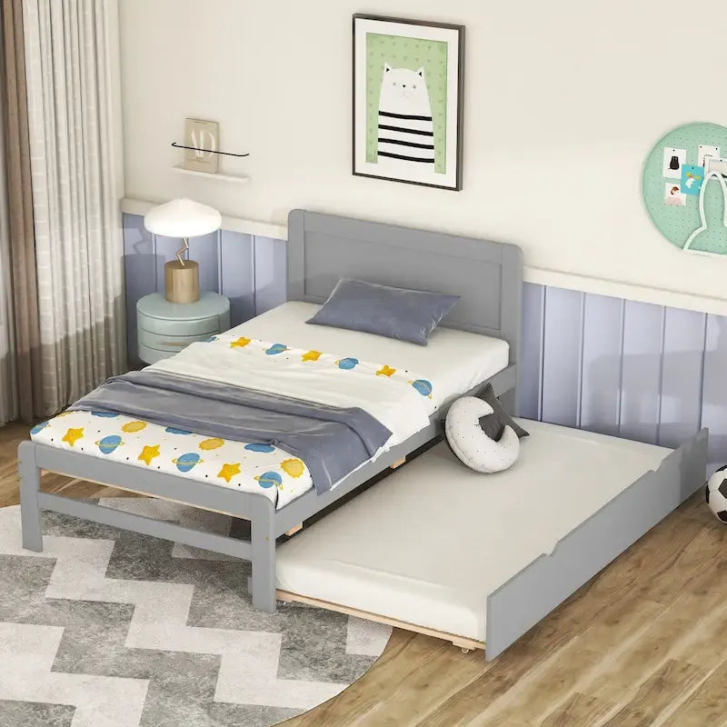 Modernes Plattformbettgestell aus Holz mit Ausziehbett