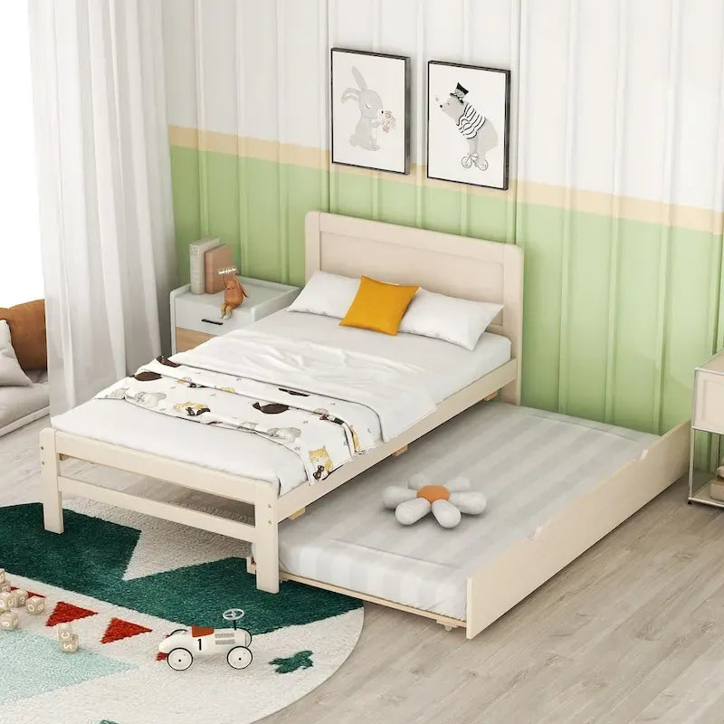 Modernes Plattformbettgestell aus Holz mit Ausziehbett