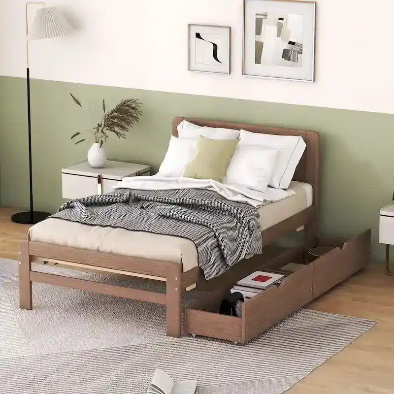 Modernes Plattformbettgestell aus Holz mit Ausziehbett