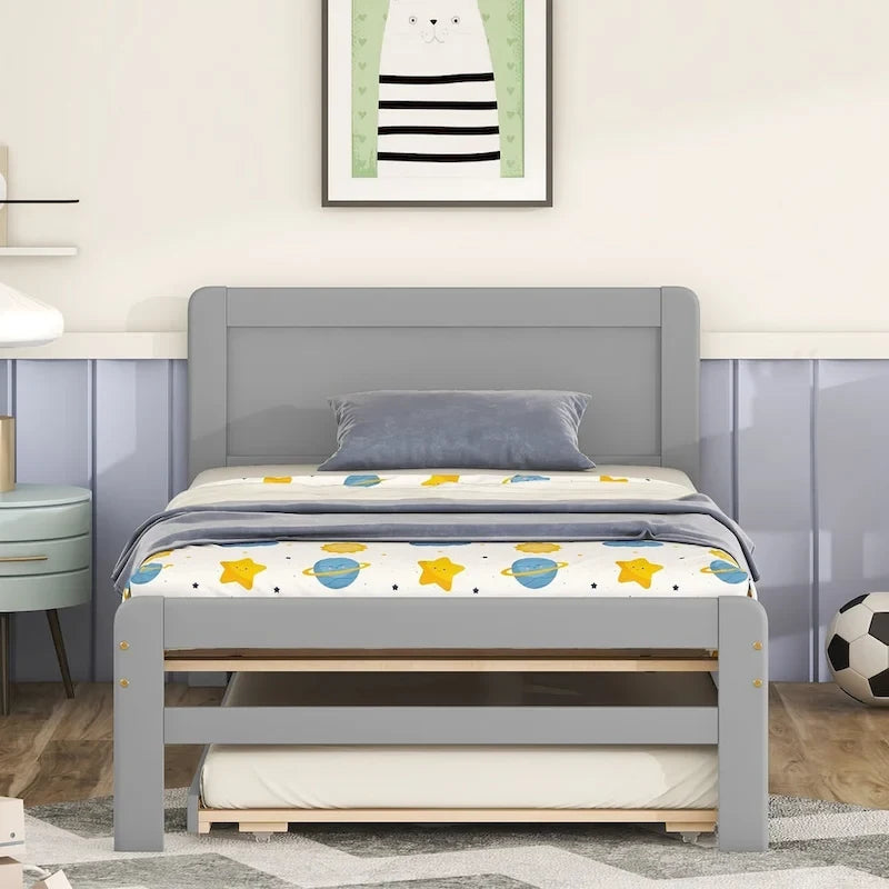 Modern Design Wooden Platform Bed Frame with Trundle